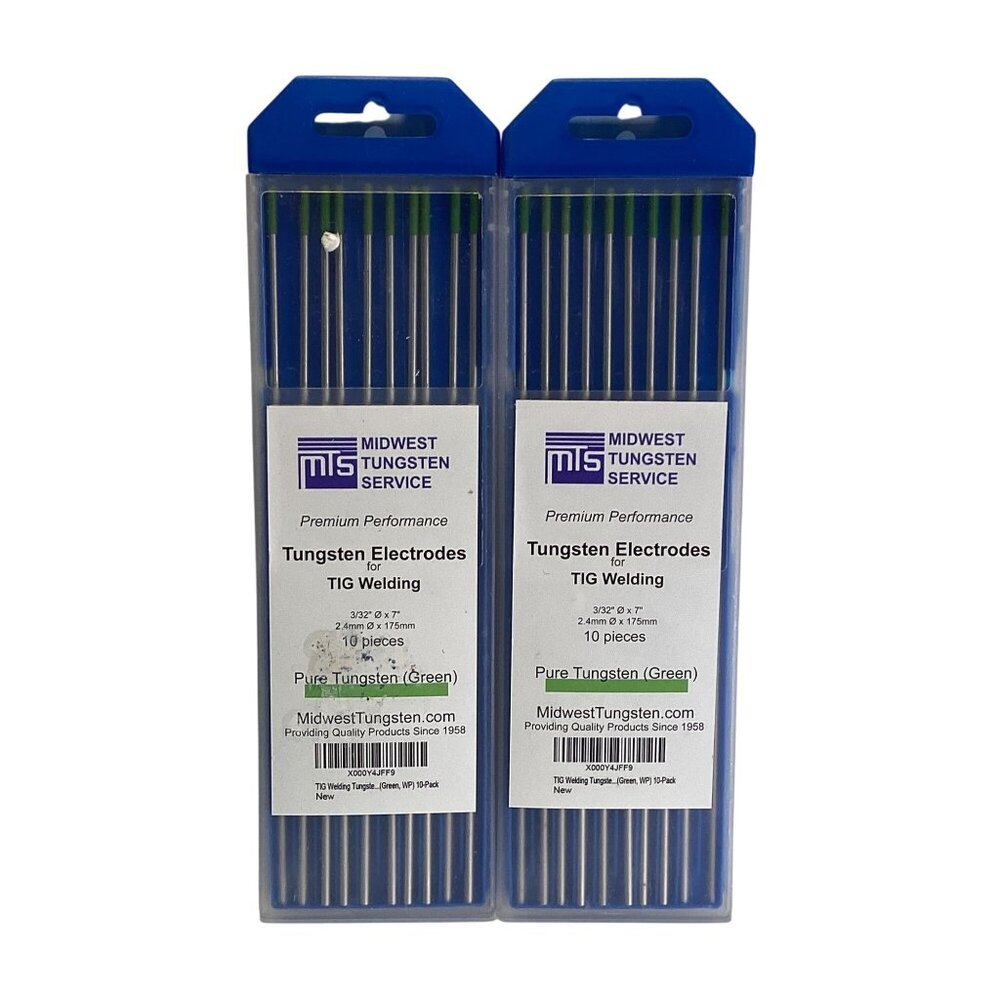 Midwest TIG Welding Electrodes – Pure Tungsten (Green) – 3/32” x 7” – Pack of 10